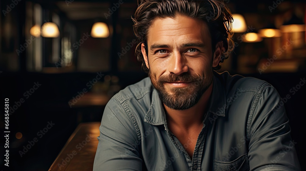 Portrait of young smiling caucasian man with crossed arms, wearing smart watch and casual denim shirt, on white. Man portrait illustration. Generative AI Portrait of young smiling caucasian man with crossed arms, wearing smart watch and casual denim shirt, on white. Man portrait illustration. Generative AI