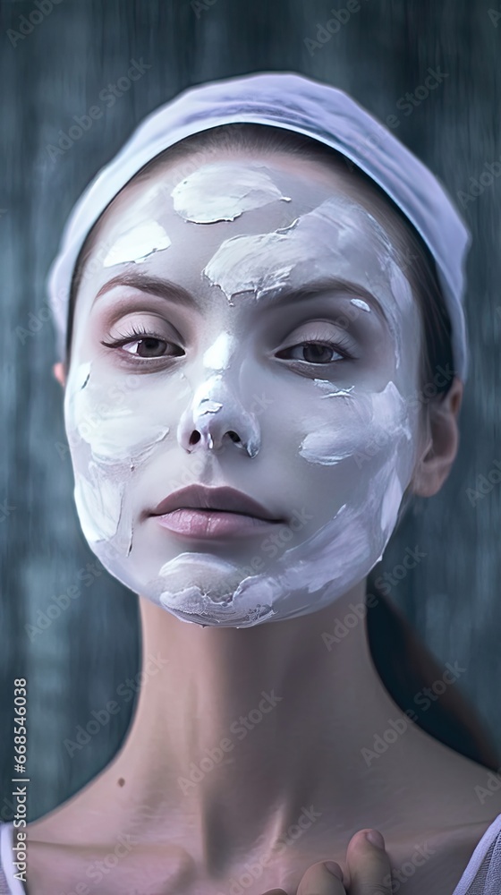 Facial care. Woman using skin cream. Beautiful style illustration. Generative AI Facial care. Woman using skin cream. Beautiful style illustration. Generative AI
