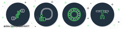 Set line Bicycle lock, ball bearing, pedals and handlebar icon. Vector