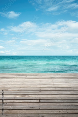 Wooden platform with the sea in the background - generative ai