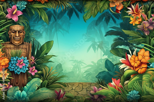 Obraz na płótnie Decorative background of luau hawaii theme full of wild exotic flowers w salonie