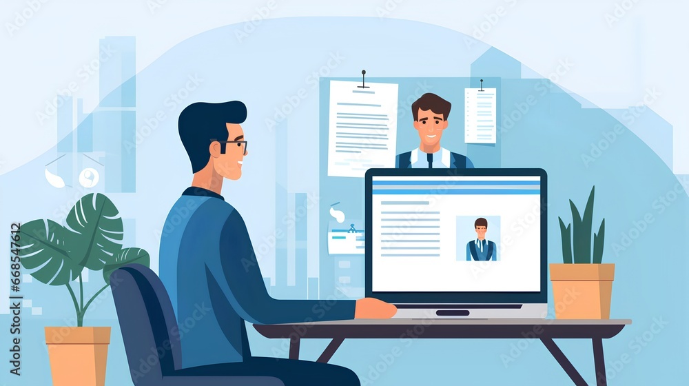 Remote hiring and online job interview concept. HR work with CV and application letter review to find best candidate for job position. Modern, digital approach to recruitment and selection process. Remote hiring and online job interview concept. HR work with CV and application letter review to find best candidate for job position. Modern, digital approach to recruitment and selection process.