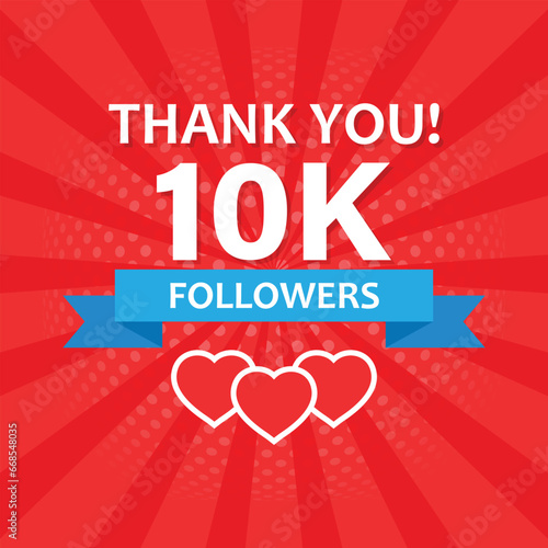 Thank you 10000 followers icon in flat style. Subscription amount vector illustration on isolated background. 10k follower sign business concept.