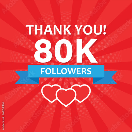 Thank you 80000 followers icon in flat style. Subscription amount vector illustration on isolated background. 80k follower sign business concept.