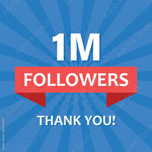 Thank you 1000000 followers icon in flat style. Subscription amount vector illustration on isolated background. 1m follower sign business concept.
