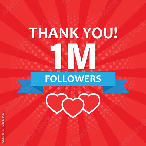 Thank you 1000000 followers icon in flat style. Subscription amount vector illustration on isolated background. 1m follower sign business concept.