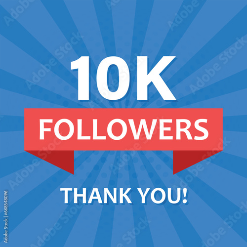 Thank you 10000 followers icon in flat style. Subscription amount vector illustration on isolated background. 10k follower sign business concept.