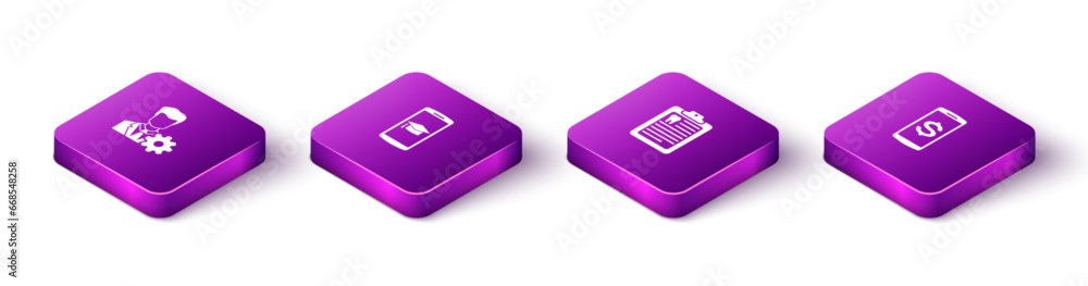 Set Isometric Profile settings, Graduation cap on mobile, Clipboard with dental card and Smartphone dollar icon. Vector Set Isometric Profile settings, Graduation cap on mobile, Clipboard with dental card and Smartphone dollar icon. Vector
