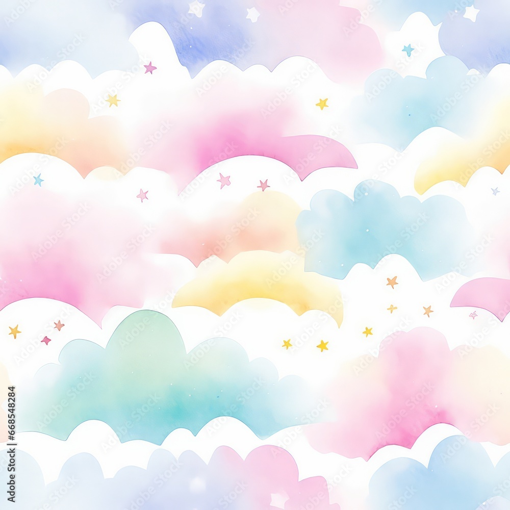 Pastel cloud Digital paper, Seamless colorful cloud, sky background, texture rainbow theme, Seamless Dreamy Cloud Pattern, Pastel Dreamscape