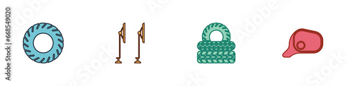 Set Car tire, Windscreen wiper, and mirror icon. Vector