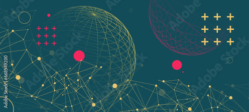 Abstract scientific background using wireframe sphere and plexus effect. Vector illustration