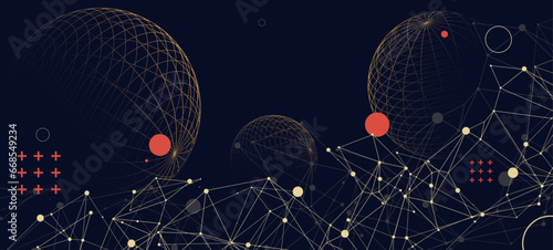 Abstract scientific background using wireframe sphere and plexus effect. Vector illustration