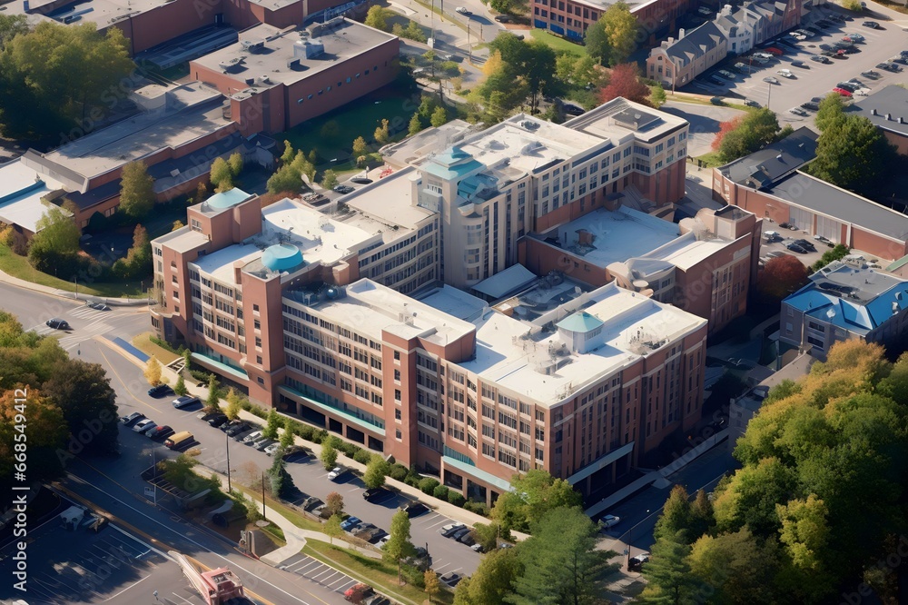 Fototapeta premium Aerial view of modern hospital building