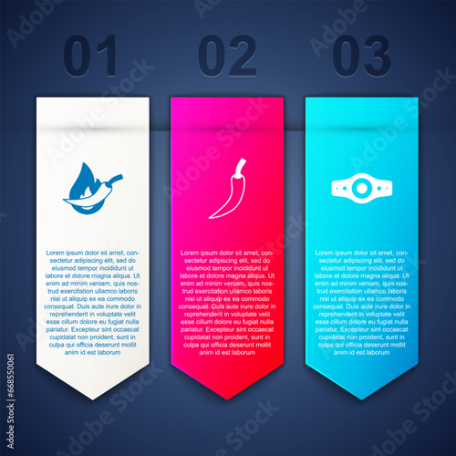 Set Hot chili pepper pod, and Wrestling championship belt. Business infographic template. Vector