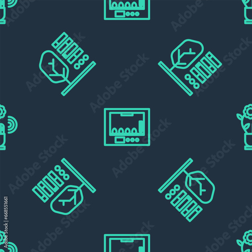 Set line Incubator for eggs, Plant status and Smart farming technology on seamless pattern. Vector