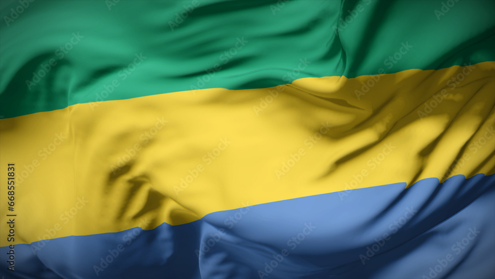 3d illustration flag of Gabon. Close up waving flag of Gabon. 3d illustration flag of Gabon. Close up waving flag of Gabon.
