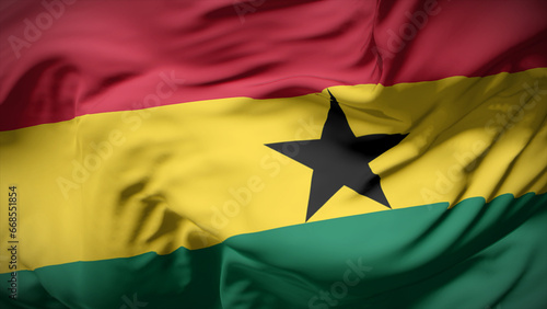 3d illustration flag of Ghana. Close up waving flag of Ghana.