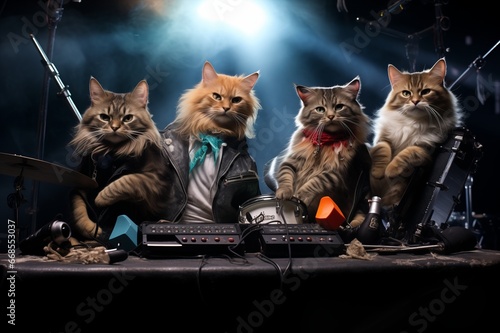 Canvas Print Funny cats rock band