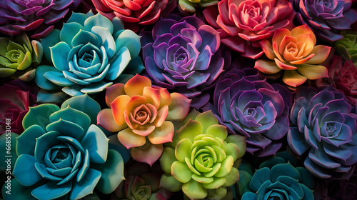 Beautiful view of rainbow succulents from above  for wallpaper use