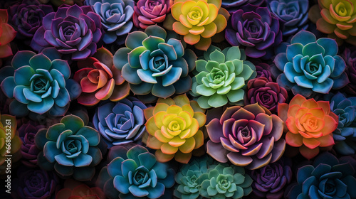 Beautiful view of rainbow succulents from above  for wallpaper use