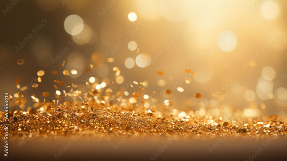Abstract festive golden background with confetti - obrazy, fototapety, plakaty 