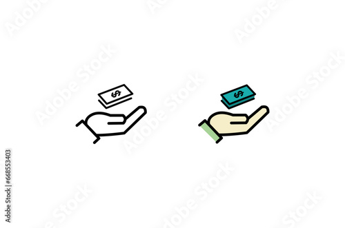 Line icon and flat icon - hands money