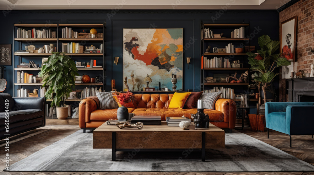 Eclectic home interior Living room, A mix of various styles and periods, allowing for a diverse and personalized look that reflects individual tastes Eclectic home interior Living room, A mix of various styles and periods, allowing for a diverse and personalized look that reflects individual tastes