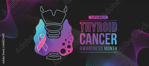 Thyriod Cancer Awareness Month - Text and blue pink and teal ribbon cancer awareness thyroid cancer sign on black background vector design