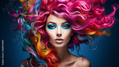 Beauty girl with colorful dyed hair