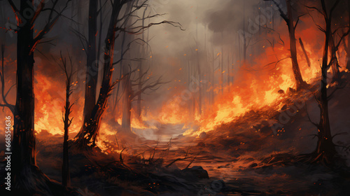 Wildfire in a forest