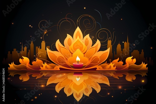 burning Diwali light on a dark abstract background - generative ai