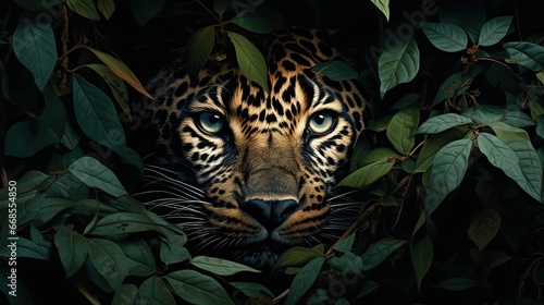 Jaguar camouflaged among nature. Generative AI