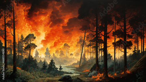 Wildfire in a forest