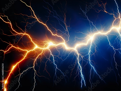 Lightning strike isolated in black background