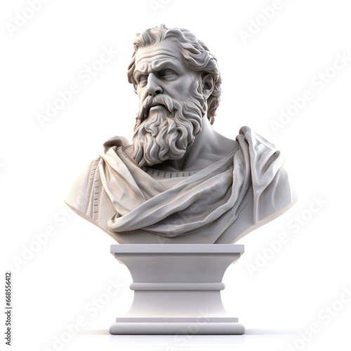 Detailed ancient greek philosopher marble bust sculpture