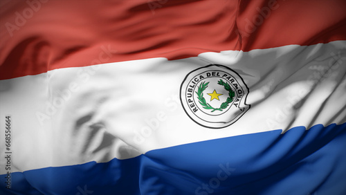 3d illustration flag of Paraguay. Close up waving flag of Paraguay.