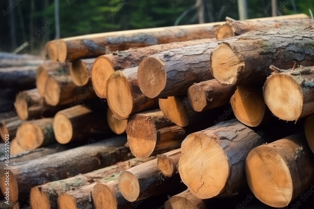 Wood logs forest stack material. Cut pile tree trunk firewood. Generate Ai Wood logs forest stack material. Cut pile tree trunk firewood. Generate Ai