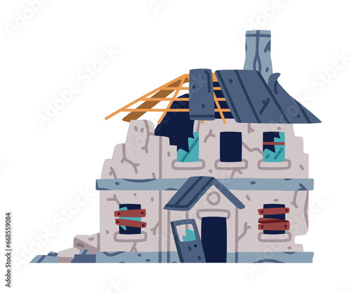 Destroyed Building after War or Earthquake Vector Illustration