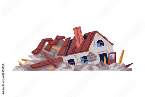 Destroyed Building after War or Earthquake Vector Illustration