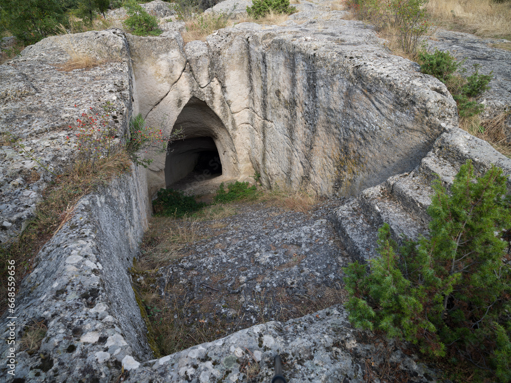 Mythological water cisterns. Midas Monument ( Yazılıkaya ) ancient city. Phrygian valley. Historical heritage of Turkey. Eskisehir, Turkey 