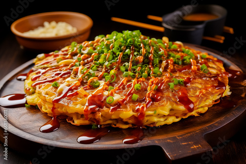 Okonomiyaki. Traditional Japanese dishes.
