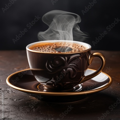 cup of hot black coffee with steam