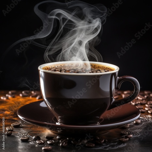 cup of hot black coffee with steam