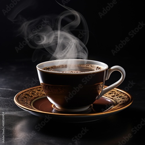 cup of hot black coffee with steam