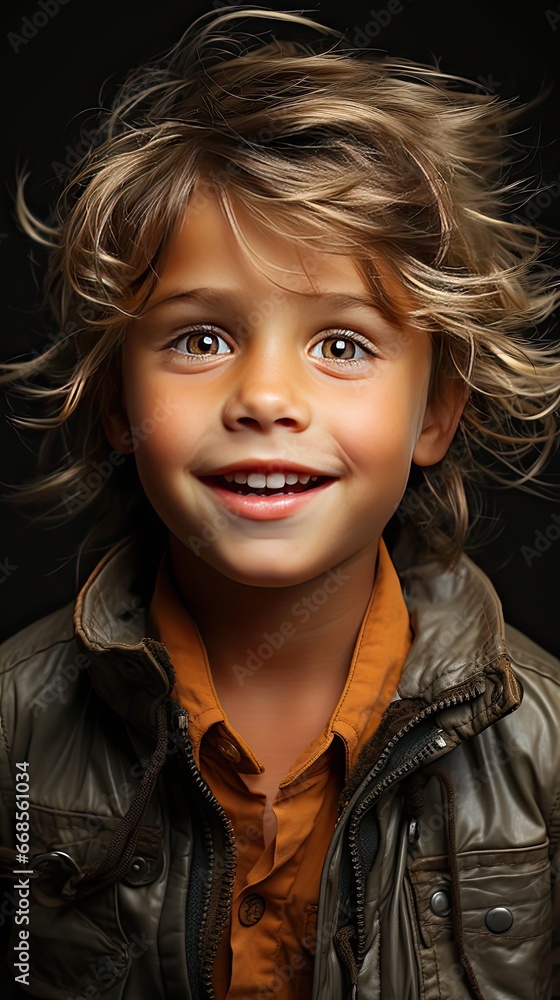 Portrait of happy joyful laughing beautiful little boy on background. People portrait illustration. Generative AI Portrait of happy joyful laughing beautiful little boy on background. People portrait illustration. Generative AI