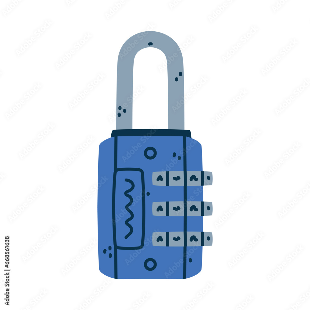 Blue Metallic Padlock as Portable Lock with Shackle Vector Illustration Blue Metallic Padlock as Portable Lock with Shackle Vector Illustration