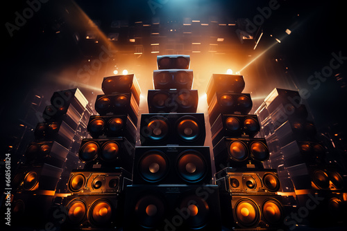 Bunch of speakers that are stacked on top of each.