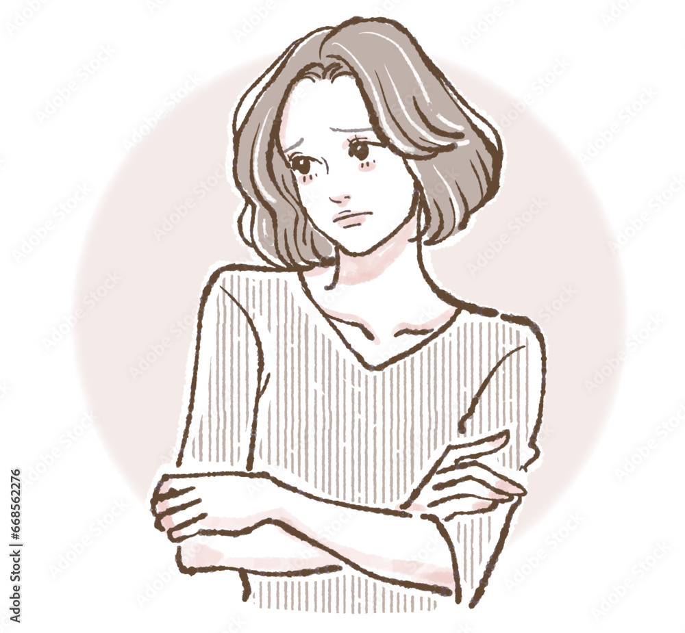 悩む/考える/うーん/落ち込む/腕を組む/不満/悲しい/しょんぼり/悩み/残念/どうしよう/凹む/悩み事/女性のイラスト素材(ベクター / jpg / png ) 悩む/考える/うーん/落ち込む/腕を組む/不満/悲しい/しょんぼり/悩み/残念/どうしよう/凹む/悩み事/女性のイラスト素材(ベクター / jpg / png )