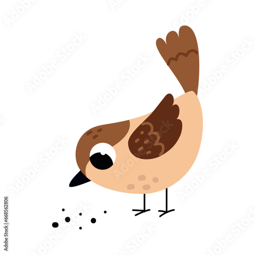 Papier peint Funny Sparrow Little Bird Pecking Grains Vector Illustration