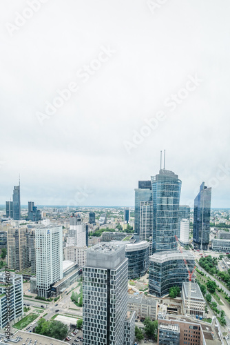 Panoramic aerial shot of Warsaw s skyscrapers.